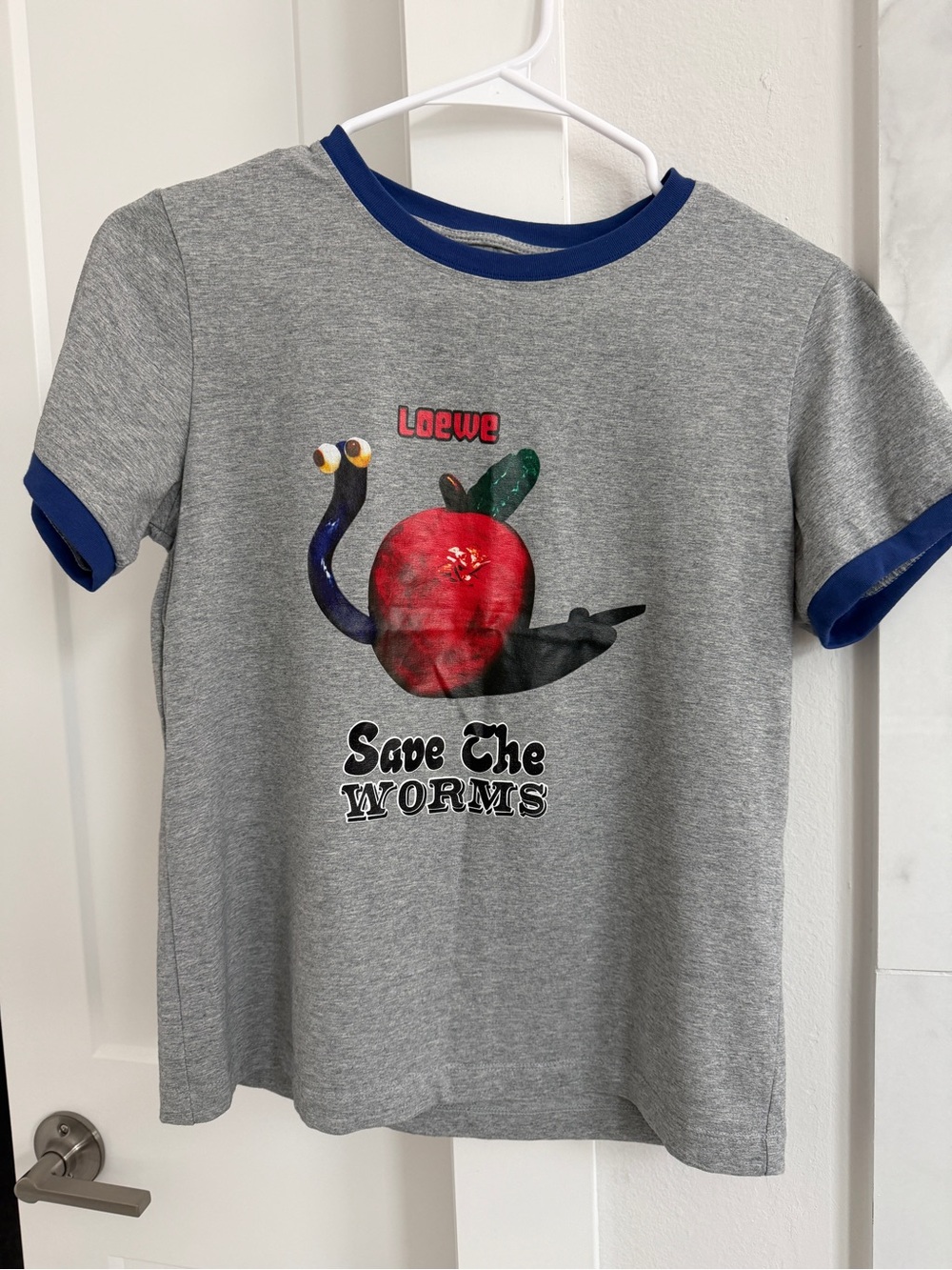 LOEWE Grey Tee with Blue Trim, XS